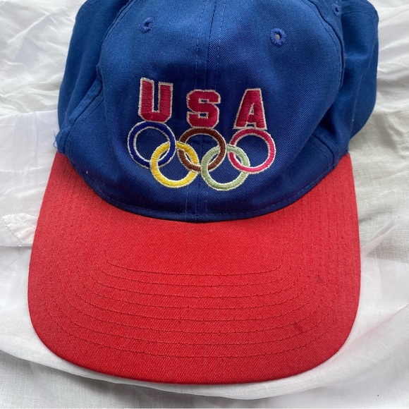 Vintage Accessories - Vintage Olympic Cap Olympics rings USA red blue America hat ballcap cap as is